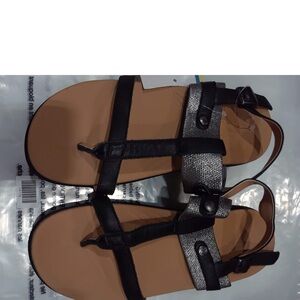 Strole Women Breeze Strappy Slingback Sandals Black/Silver Size 7